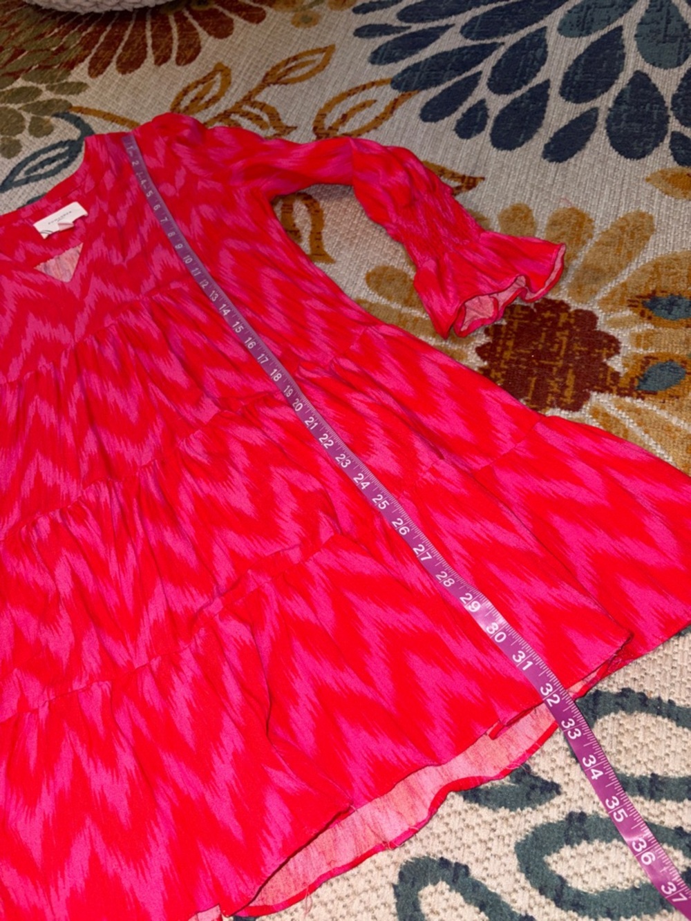 Pomander Place Bright Pink Zigzag Tiered Dress size S - Picture 4 of 6